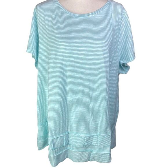 Soft Surrounding Wms Sz 2XL Aqua Sky Stripe Relaxed Fit Raw Edge Tunic Tee Shirt - Picture 1 of 6